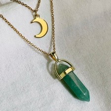 The Crystal Babes Necklace. The Lucky. Gold plated, real Aventurine.