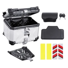 VEVOR Motorcycle Top Case,Universal Aluminum Alloy Motorbike Tail Box w/Leather