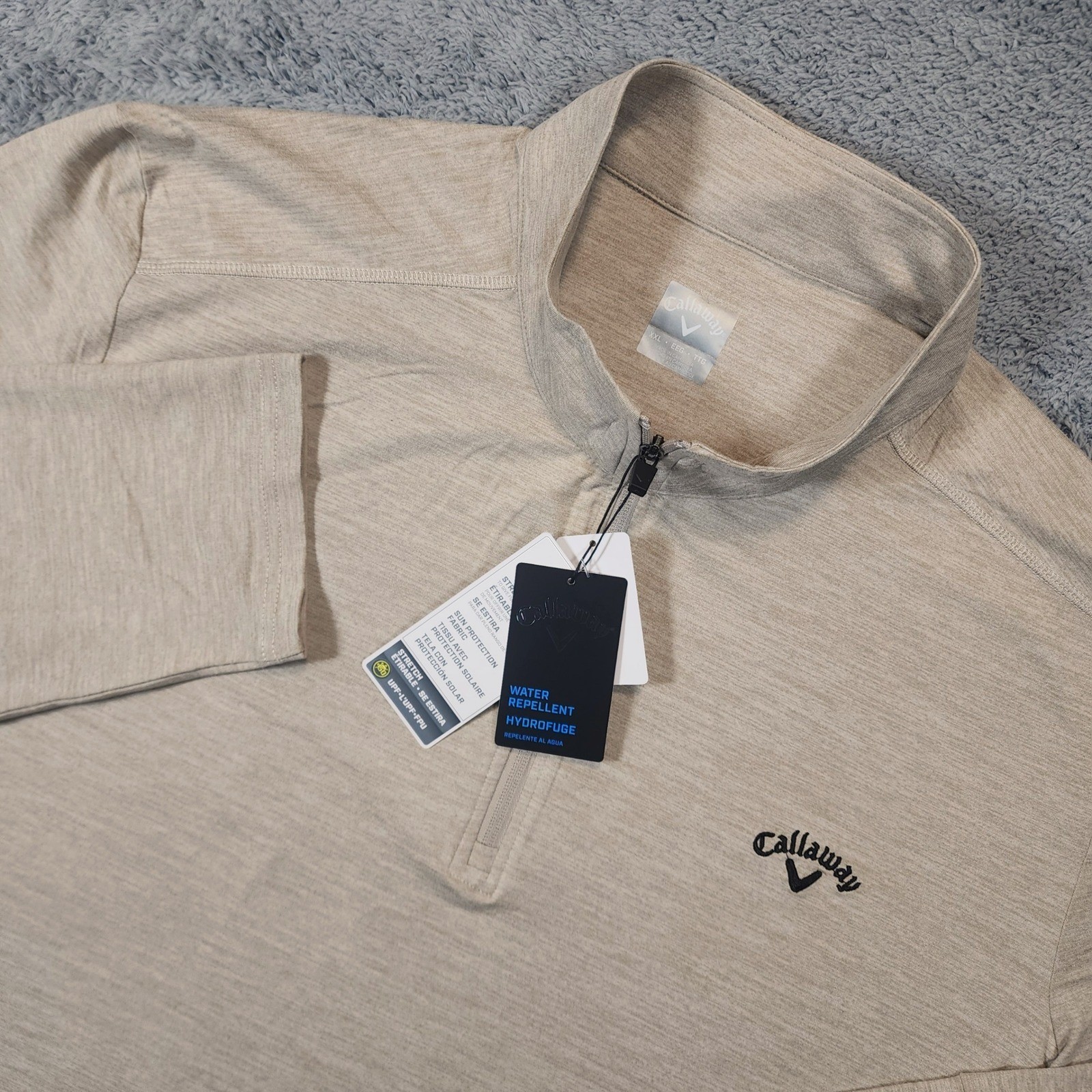 NEW Callaway 1/4 Zip Mens XXL Beige Golf Pullover Shirt Water Repellent 50 UPF