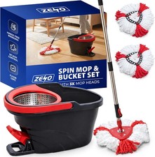 360° FLOOR FOOT PEDAL SPIN MOP BUCKET SET MICROFIBER ROTATING DRY WITH 3 HEADS