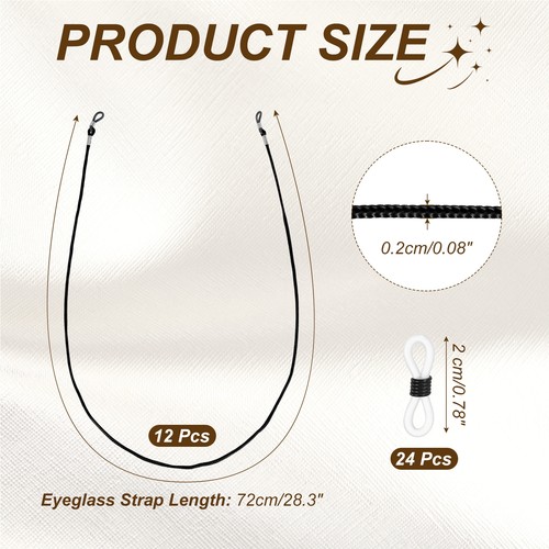 12 Pcs Nylon Eyeglass Strap Braided, 28 Inch Eyeglass Lanyard Strap, Black - Picture 2 of 7