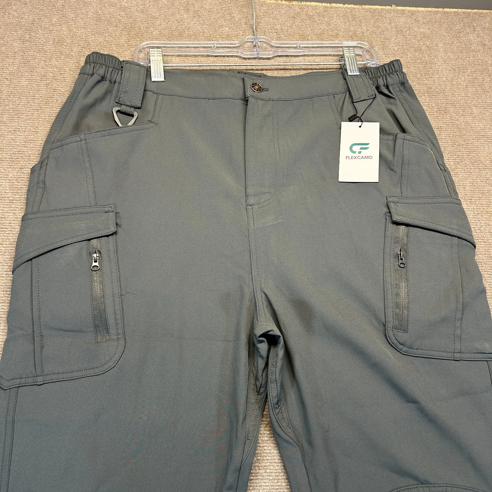 FlexCamo Tactical Waterproof Pants Men's XL Gray Elastic Waist Cargo 30" NEW