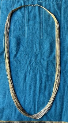 Vintage Native 925 Liquid Silver Sterling Gold Tone necklace 30'' stamp 45g D11