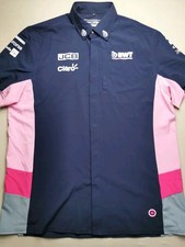 BWT RACING POINT F1 TEAM Mens 2XL 2019-20 Short Sleeve Button Up Shirt VGC Blue