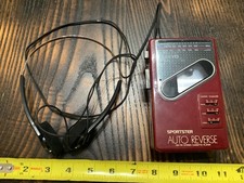 VINTAGE SANYO SPORTSTER MGR87 Cassette PLAYER RED WALKMAN AM/FM Radio As Is tape