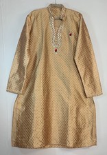 Gold Embroidered size 42 Kurta Beaded Neckline  Crystal Embellishments NWOT