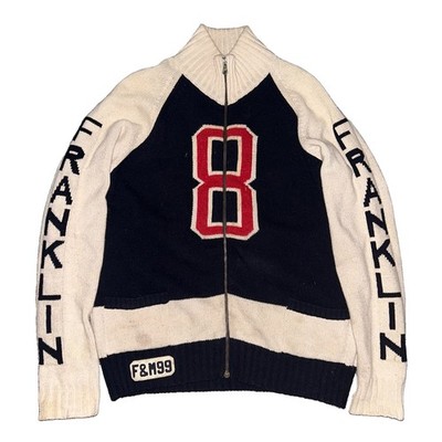 Vintage Franklin Marshall 99 Crazy 8 Wool Knit Zip Up Sweater Mens Medium Preppy