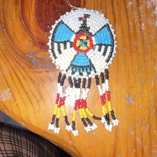 Handmade Native American Beaded Rosette Medallion with Fringe