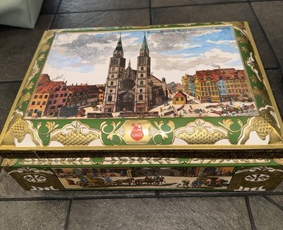 Vintage 1980 s German E Otto Schmidt Large Decorative Tin Cookie Box