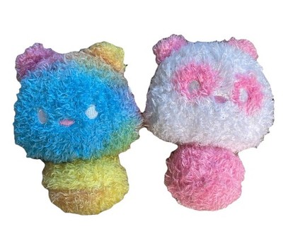 Fluffie Stuffiez Panda Bear Toy Reveal Fluffy Rainbow  Pink White 7  Lot of 2