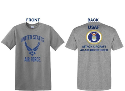 AIR FORCE* AC-130 GHOSTRIDER *ATTACK*USAF 2-SIDED SHIRT. USAF LICENSED