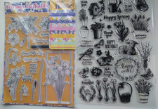 2x clear A4 craft stamp sets Spring Flowers Daffodils Easter + 11 papers NEW