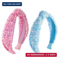 2 Pcs Sequin Knotted Headbands for Women Girls Glitter Sparkly Headbands Fashion