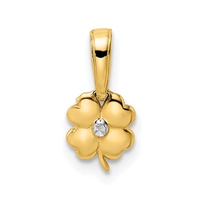 14k Gelbgold & weißes Rhodium Diamantschliff 4 Blatt Kleeblatt Anhänger Mutter Geschenk