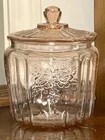 Vintage Anchor Hocking Depression Glass Cracker Cookie Jar Mayfair Open Rose•EUC