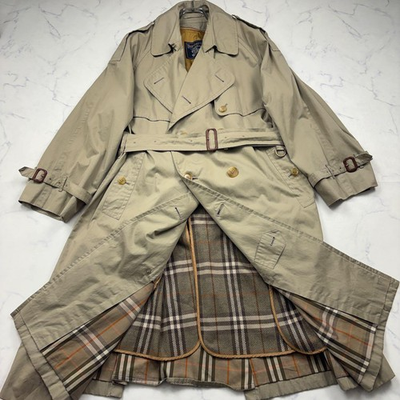#ad Burberrys Vintage Double Trench Coat Wool Liner Nova Check Beige Men XL Used $218.73