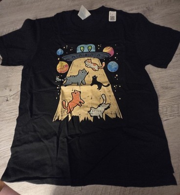 Alien Abduction Cats UFO Flying Saucer Space Kid T-Shirt- Kids M