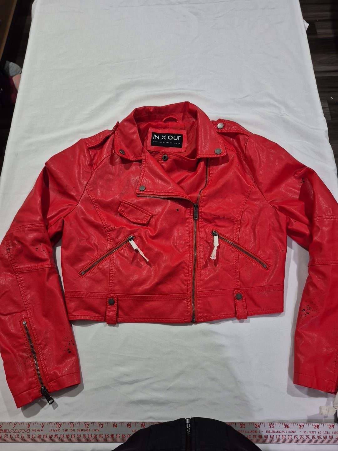 InOut Ankh Galaxy Red Leather Biker Jacket XL Womens Cropped 