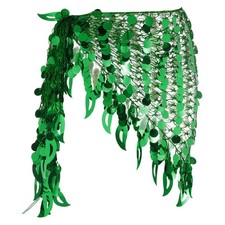 Belly Dance Hip Scarf Sequin Mesh Triangle Wrap Skirts Dark Green 