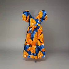 Tabitha Brown Dress Size 10 Puff-Sleeve Midi Tie Back orange boho 70s