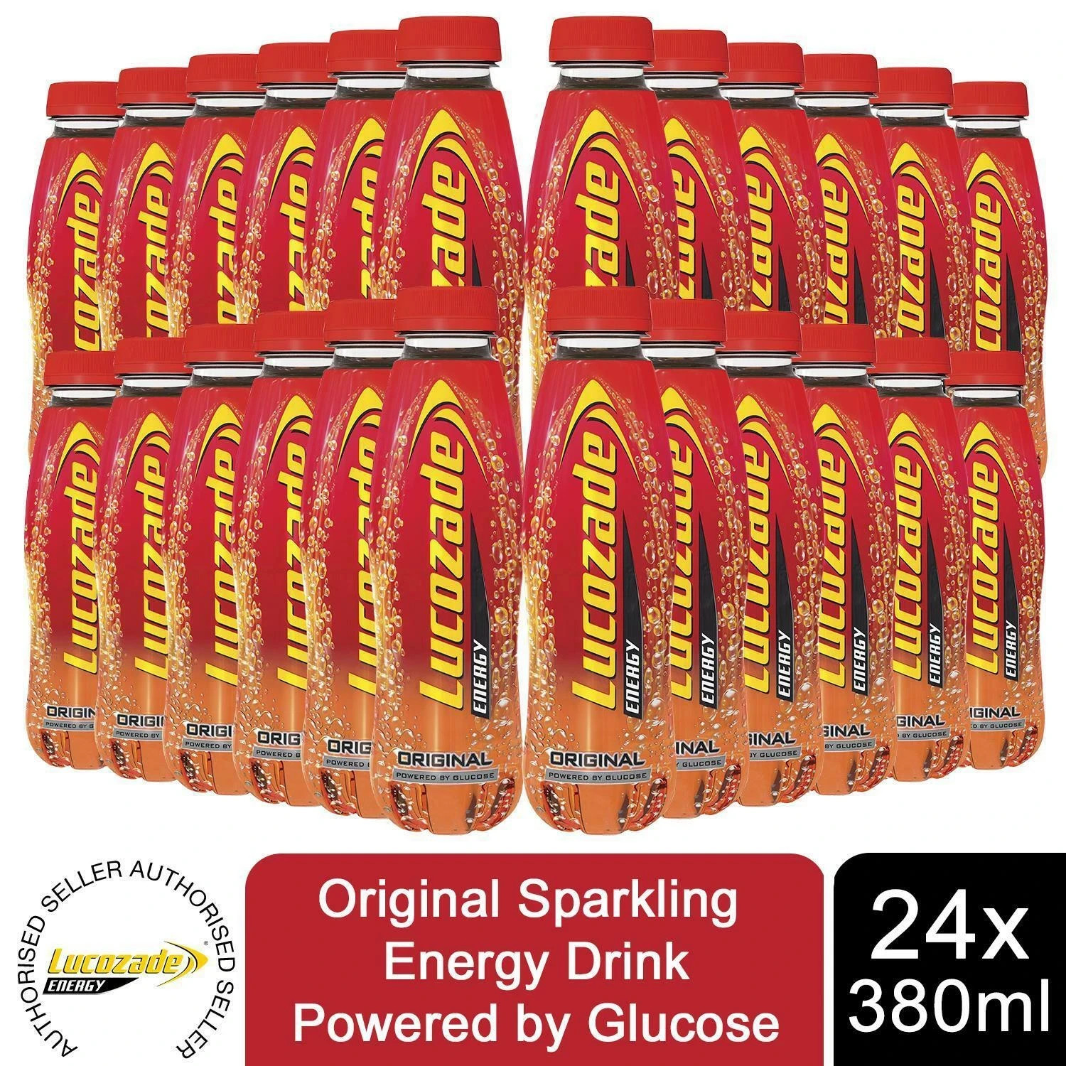 Lucozade Energy Original Sparkling Drink Powered By Glucose, 24x380ml
