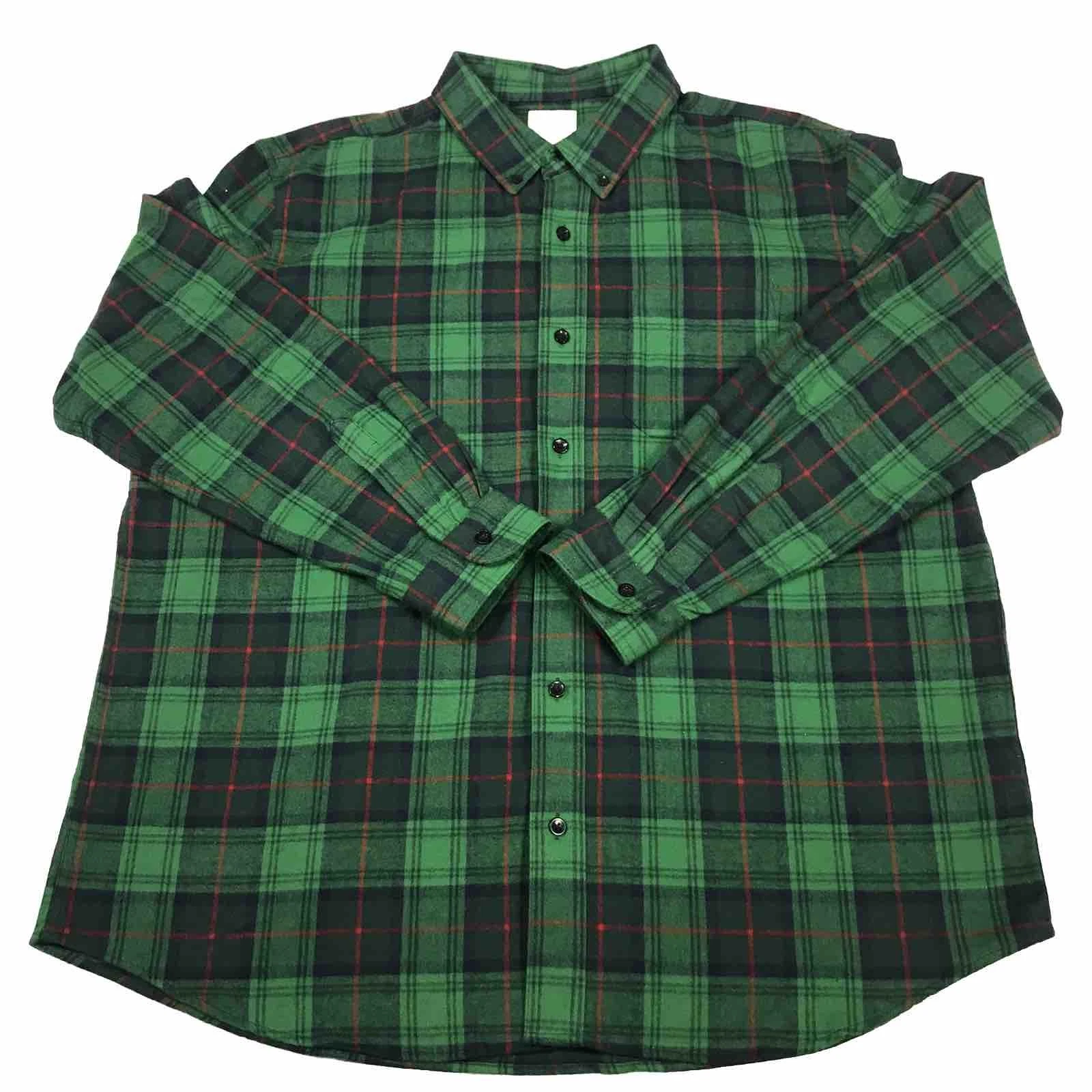 LL Bean Flannel Mens Slightly Fitted Shirt XXL Green Blue Plaid 502830