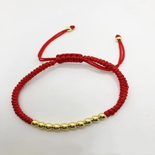 Lucky Red Cord Bracelet Gold Plated Round Beads Handmade Adjustable Wristband