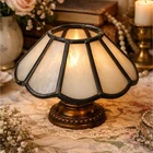 Vintage Tiffany Style Leaded Glass Lamp Shade – White Slag Glass 8 Panel Accent