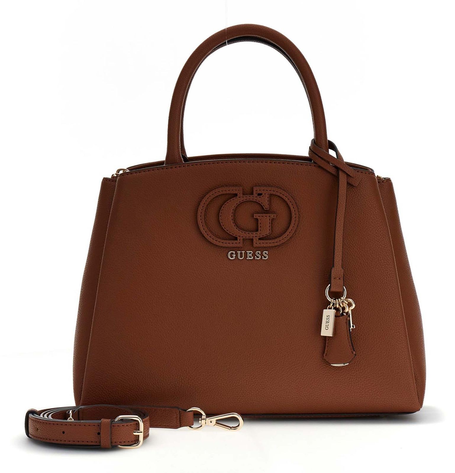 GUESS handbag Isola 3 Compartment Satchel Cognac