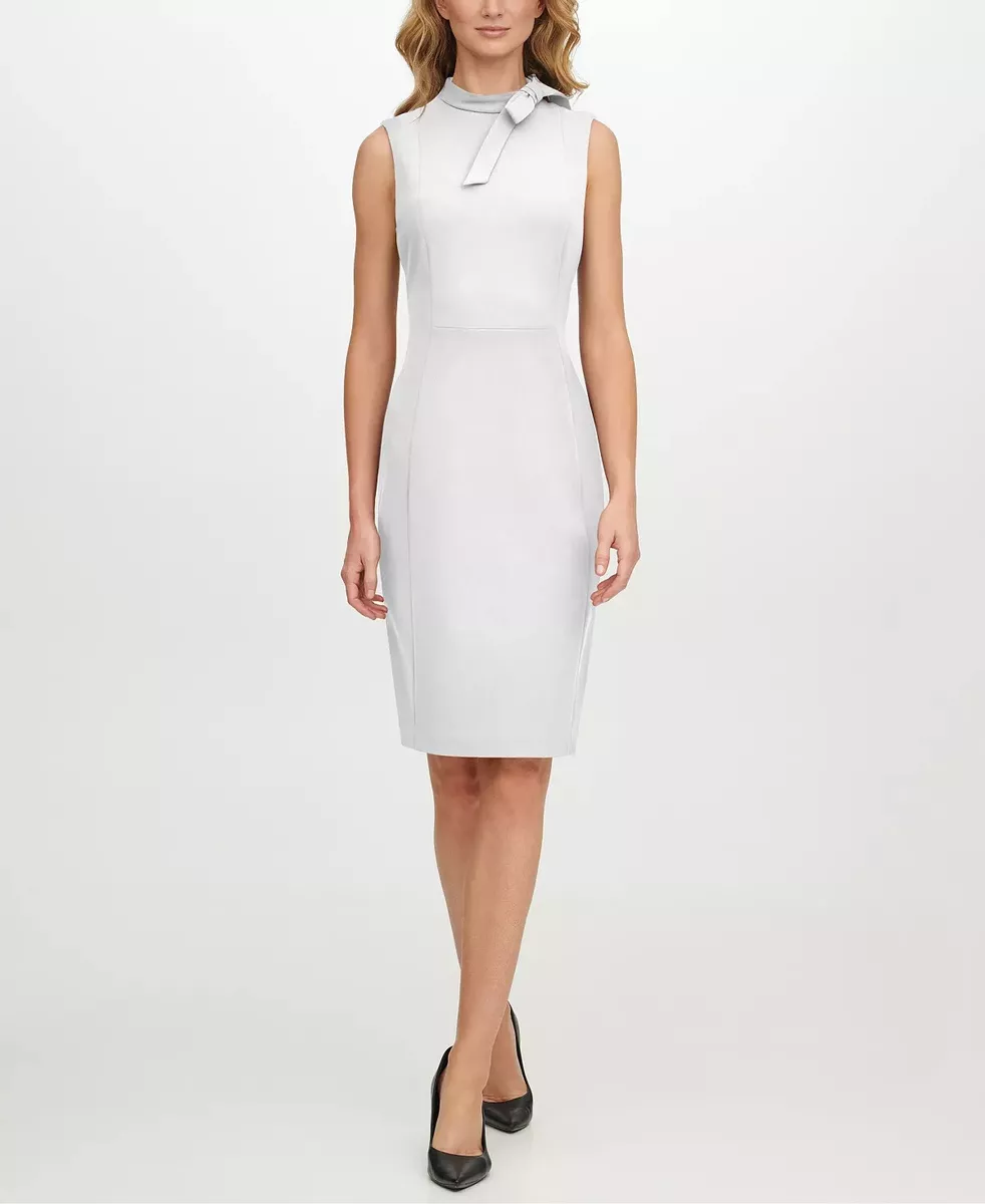 BNWT CALVIN KLEIN White Bow Neck Sheath Dress Size 4 MSRP $90 - CURRENT  SEASON