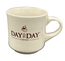 Day To Day Coffee Mug Cream Brown Logo Lettering Ceramic Cup M Ware 3 1/4" Tall