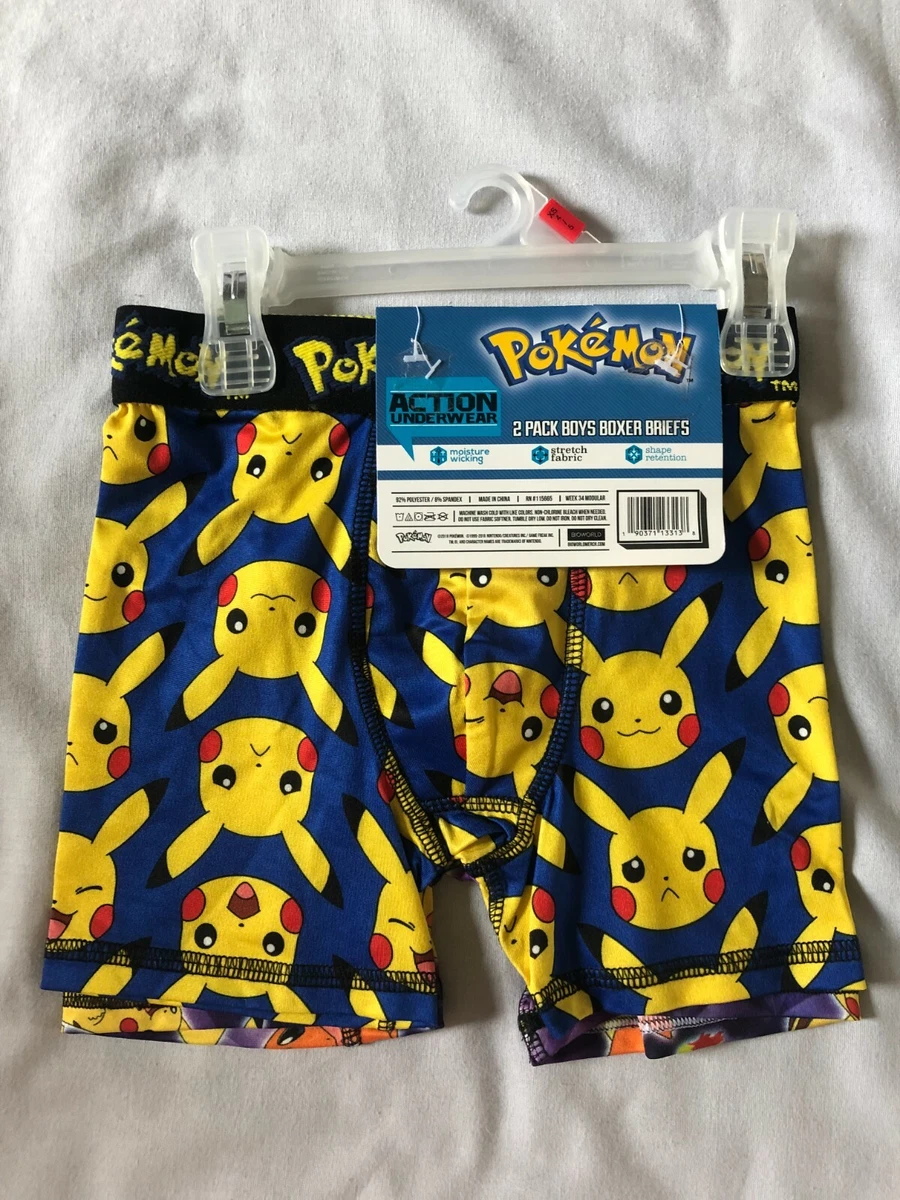 Pikachu Underwear Boys Boxer Briefs Size 4 Pokemon Squirtle NEW Wicking 2 Pack