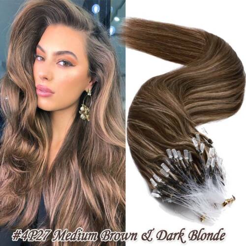Micro Anello Anello Capelli Real Remy Estensioni Capelli Umani Perline Punta 1g/Filo Spessore - Foto 27 di 35