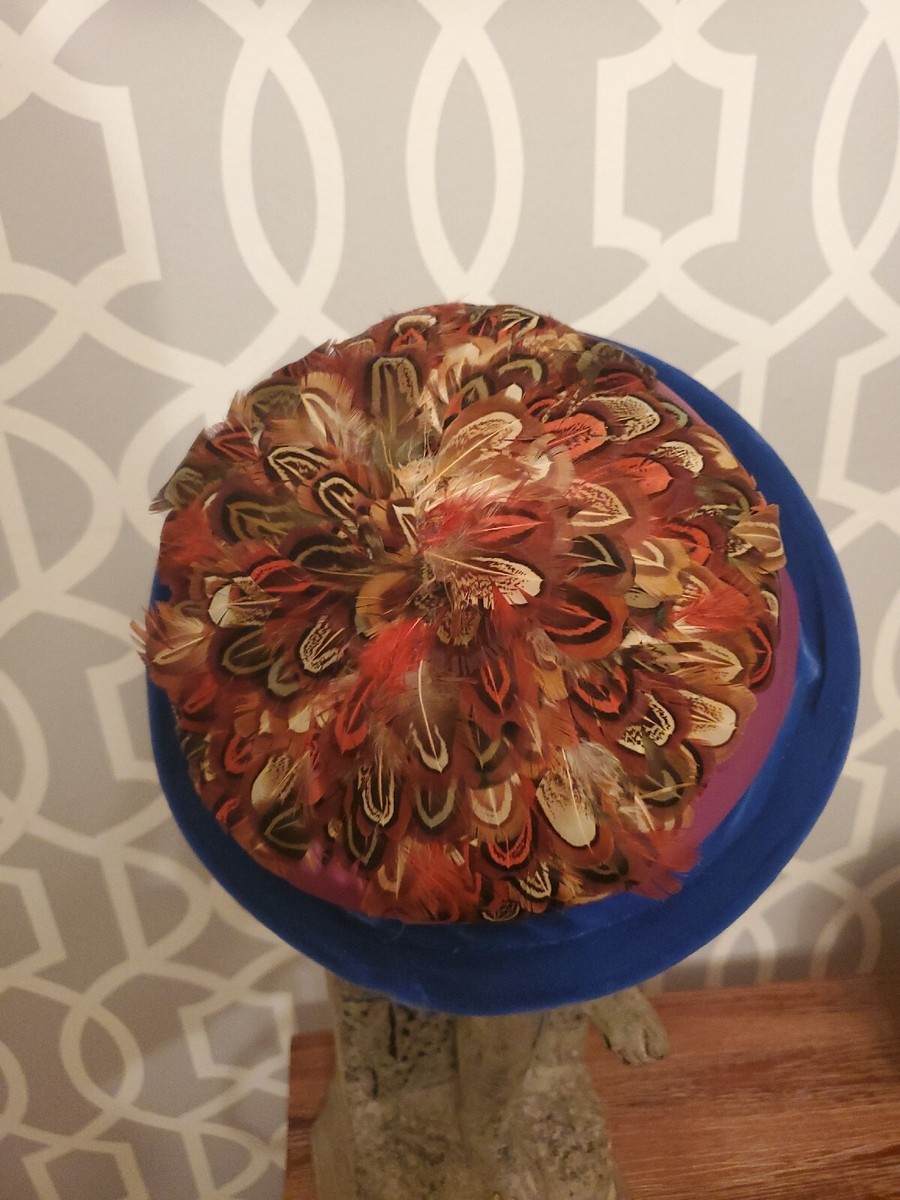 Elegant vintage  Blue and Brown feathered Women\'s Hat KALYNA HAT - Navy and Pheasant Feather - Gold Coast Couture main image 4