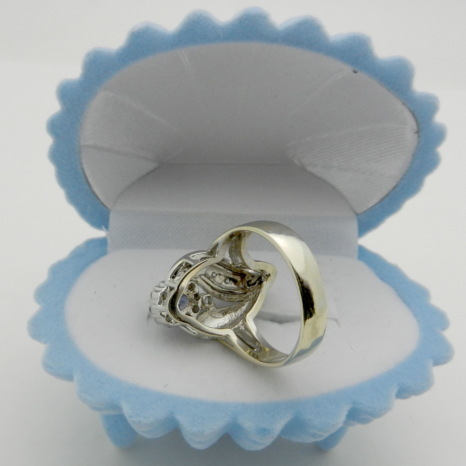 Solid 14k White Gold Ring with Simulated Blue Sap… - image 6