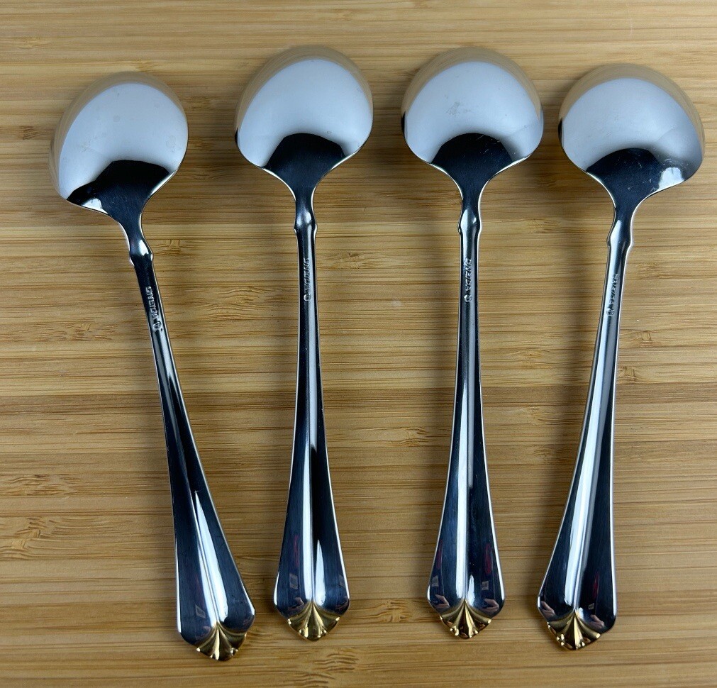 Oneida Golden Juilliard 4 Table Dinner Soup Spoons Stainless Flatware
