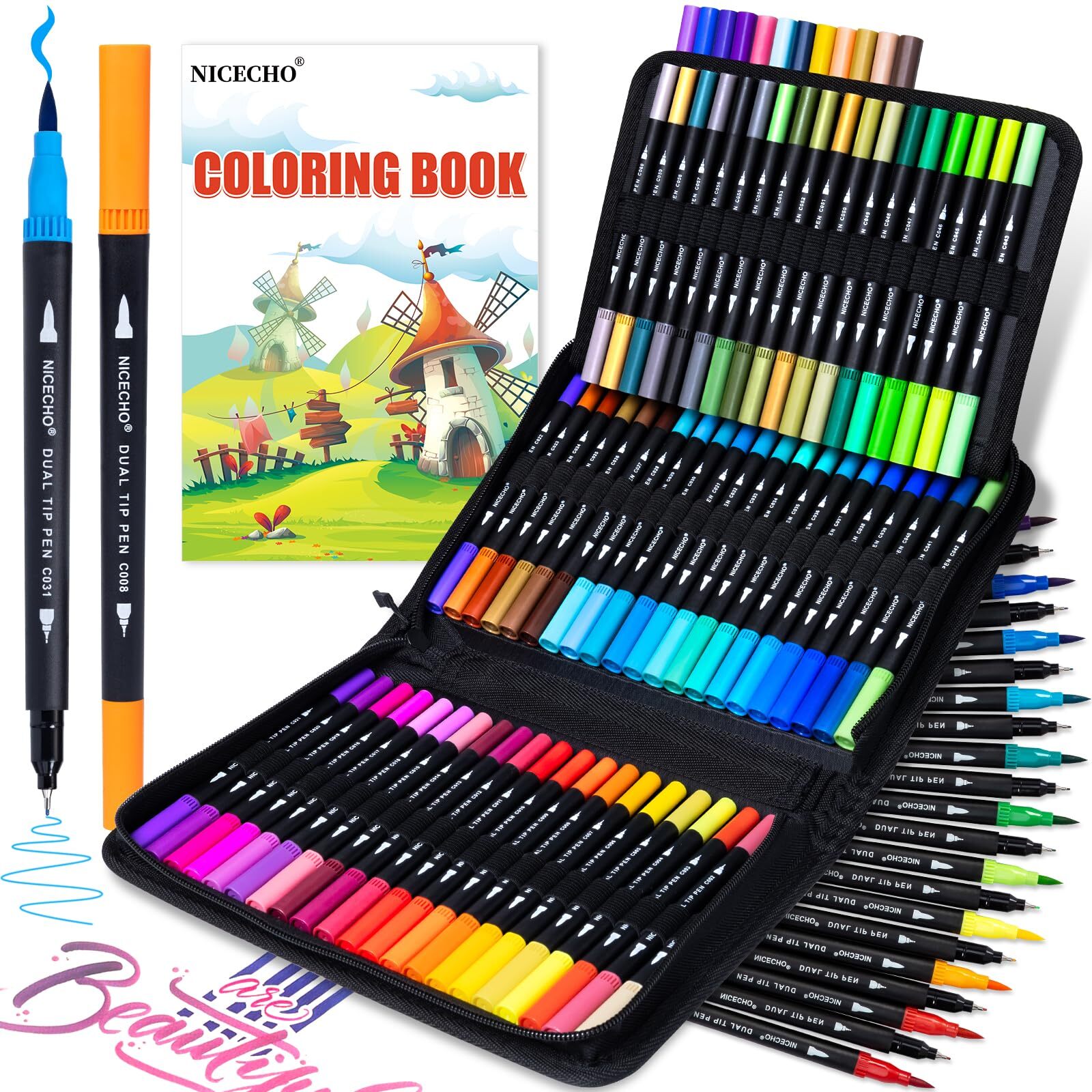 72 Colors Dual Tip Art Markers Pens for Adult Coloring Books, Brush and Fine ...