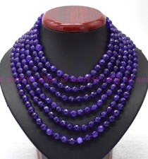 Natural 8mm Faceted Russican Purple Amethyst Round Beads Gemstone Long Necklace