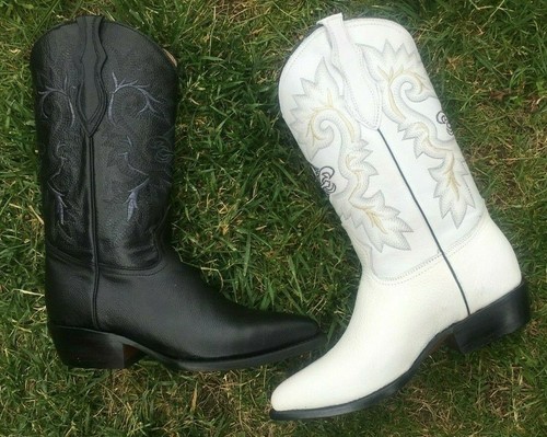 MEN'S COWBOY BLACK BOOTS GENUINE LEATHER WESTERN STYLE BOTA VAQUERA MEXICANA  | eBay