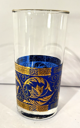 Vintage Libbey Highball Glass Tumbler Cobalt Blue Gold Moroccan Design Set Of 5 - Picture 7 of 14