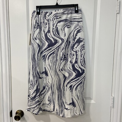 A New Day Blue&White Artsy Y2K Look Pencil Skirt Ruched With Slit