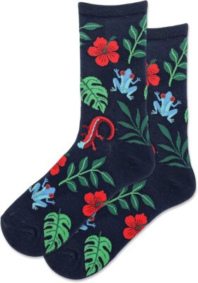 Hot Sox Women's Frog Lizard Leaf Crew Socks 1 Pair, Navy, Women's 9-11 Shoe
