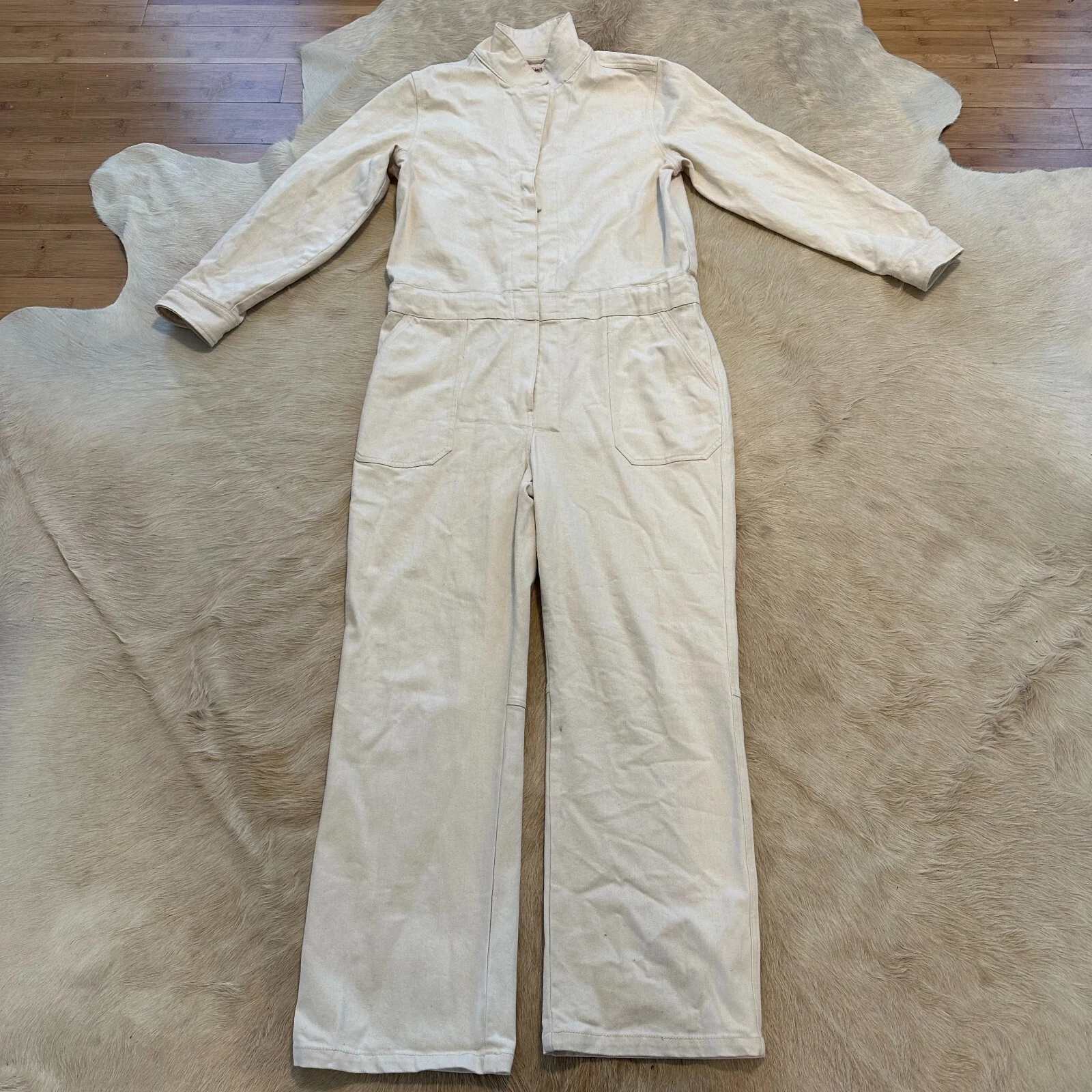 Faherty Overland Twill Jumpsuit Women's XL Extra Large Natural Organic Cotton