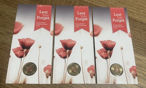 UNC 2015 $2 Lest We Forget Counterstamp Poppy Coin War Graves In Card RAM RARE!