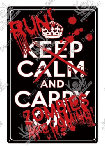 Run Zombies Are Coming Metal Tin Sign Warning Zone Plaque Wall Decor Poster - Picture 1 of 14