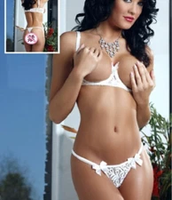 Women Open Cup Bra Sexy Cupless Exposed Breasts Bra G-string Lace Lingerie Set