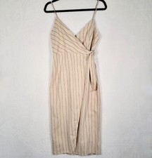 Urban Outfitters Linen Blend Striped Medium Side Tie Wrap Sun Dress Beach Y2K