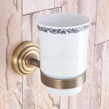 Antique Brass Wall Mounted Bathroom Toothbrush holder Ceramics Single Cup Holder
