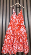 Farm Rio Dress Medium Womens Orange White Neon Jungle Print Tiered Maxi