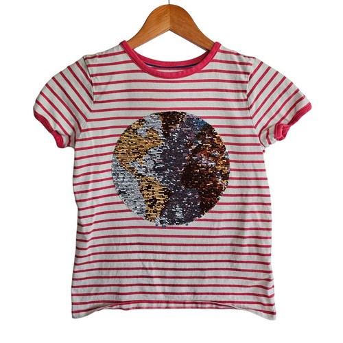 Mini Boden Sequin Earth Graphic Tee Striped Short Sleeve Top Kids Size 11 12 Yea - Picture 2 of 5